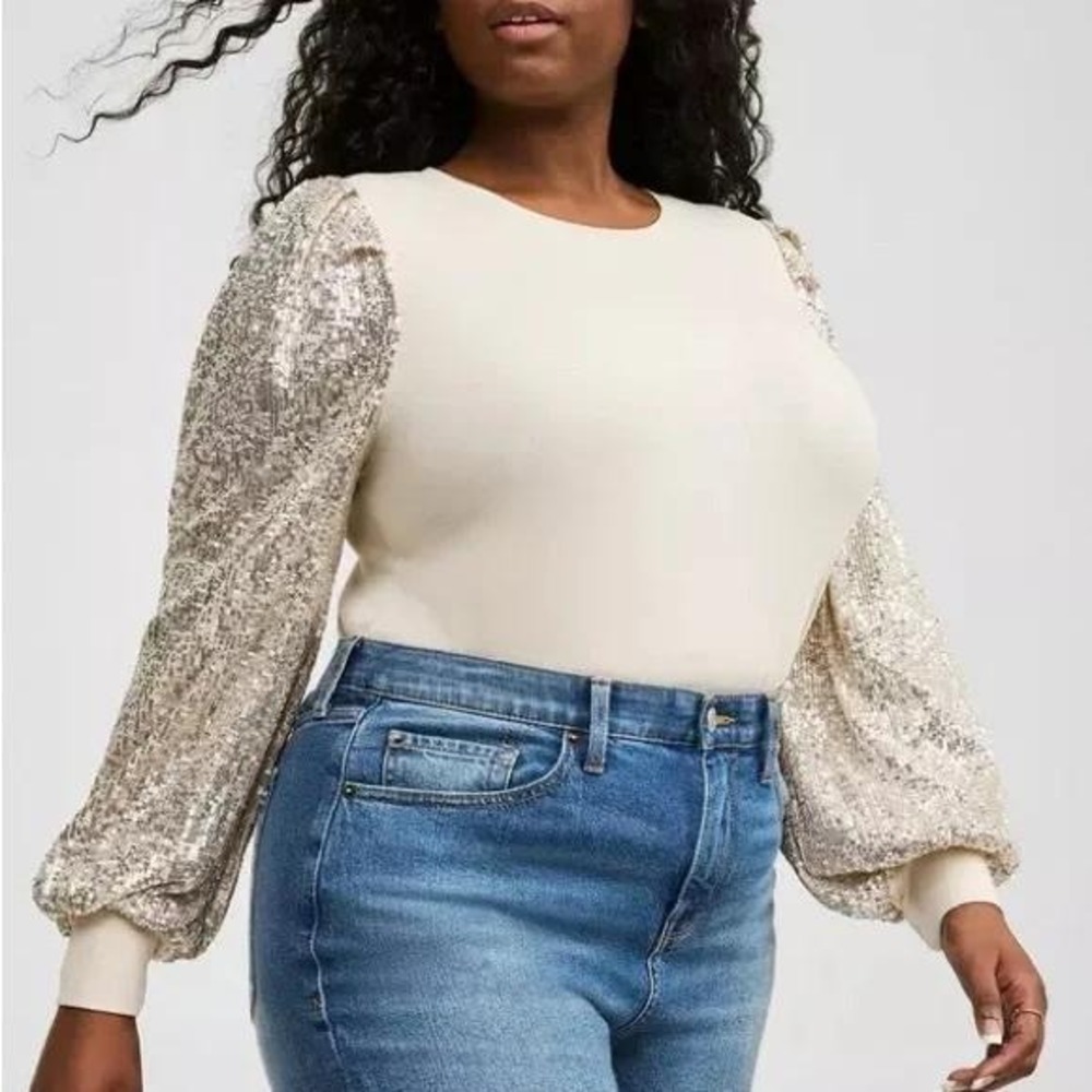 Torrid Crew Neck Ribbed Sequin Long Sleeve Blouse Top NWT Plus Size 0X